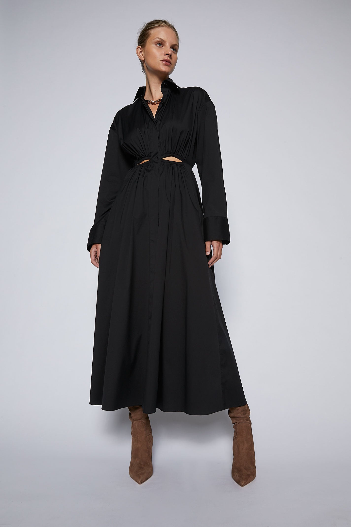 Cotton Gathered Dress Black | Dresses ...